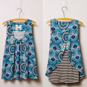 Anthropologie Blue Teal Patterned Layered Tank